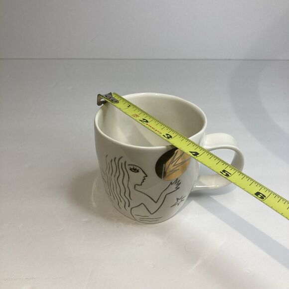 Starbucks White Gold Etched Mermaid Siren Coffee Cup Mug 12oz Bone China 2013 - Picture 5 of 7